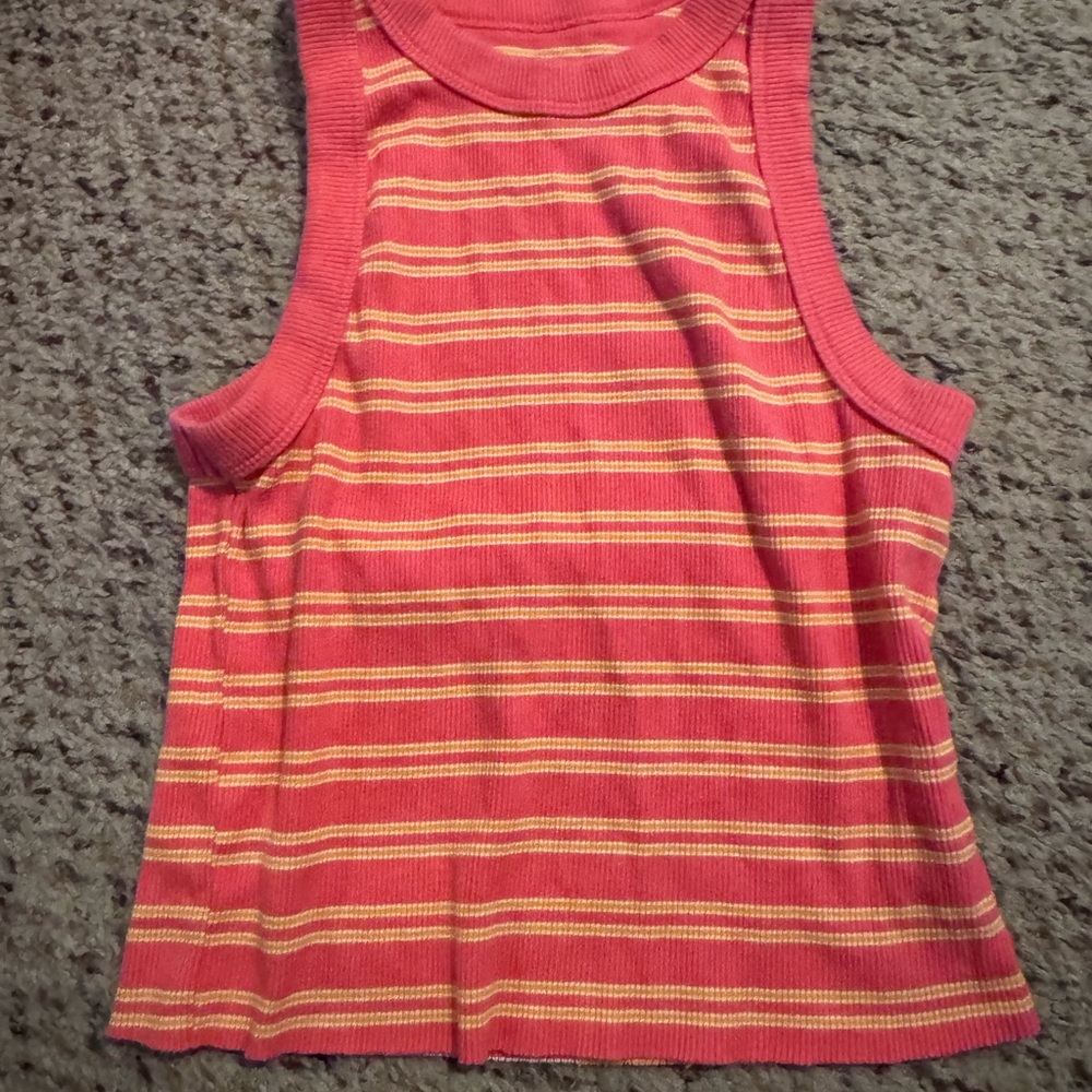 Aerie Coral and Yellow Striped Top